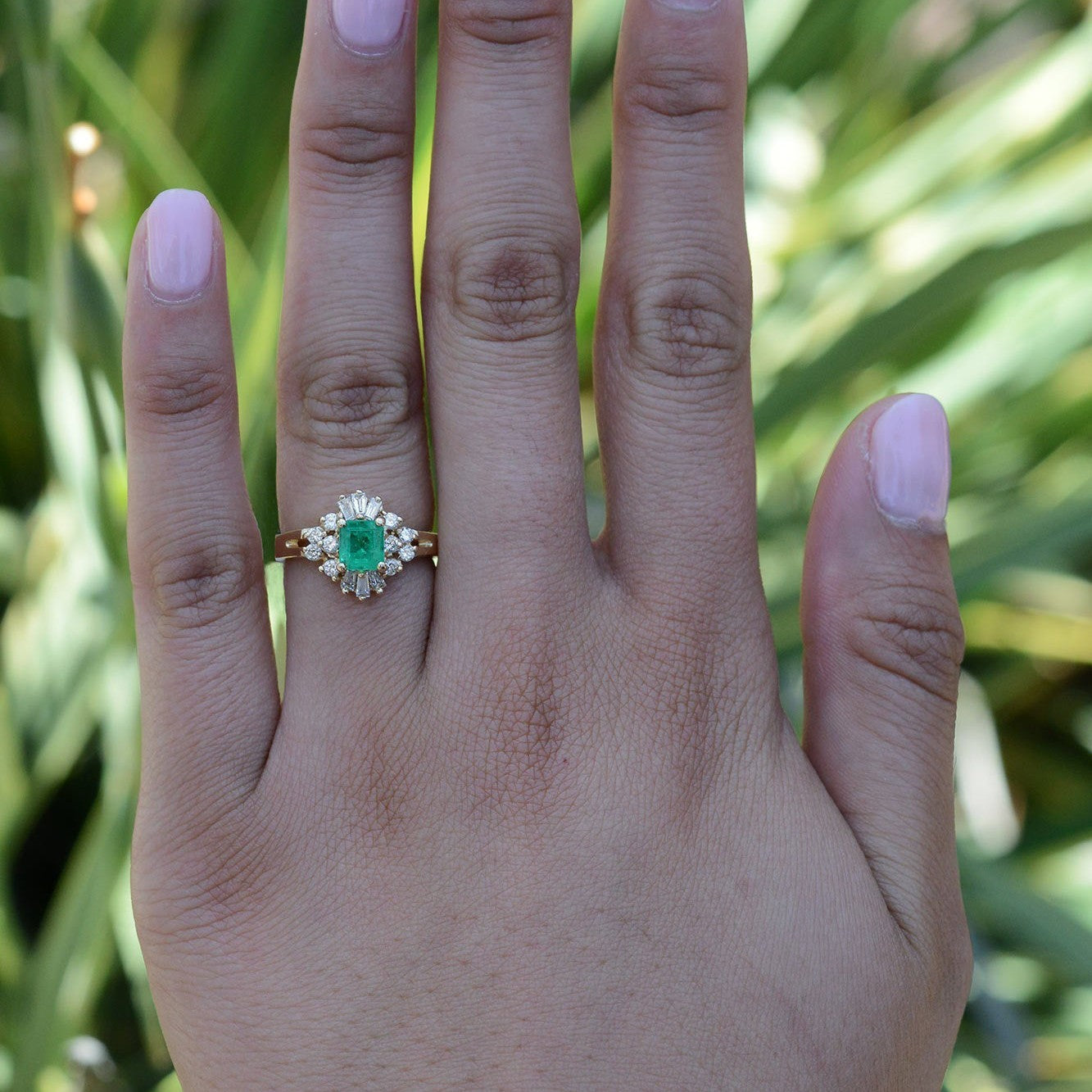 Vintage Emerald Diamond Petite Cocktail Ring