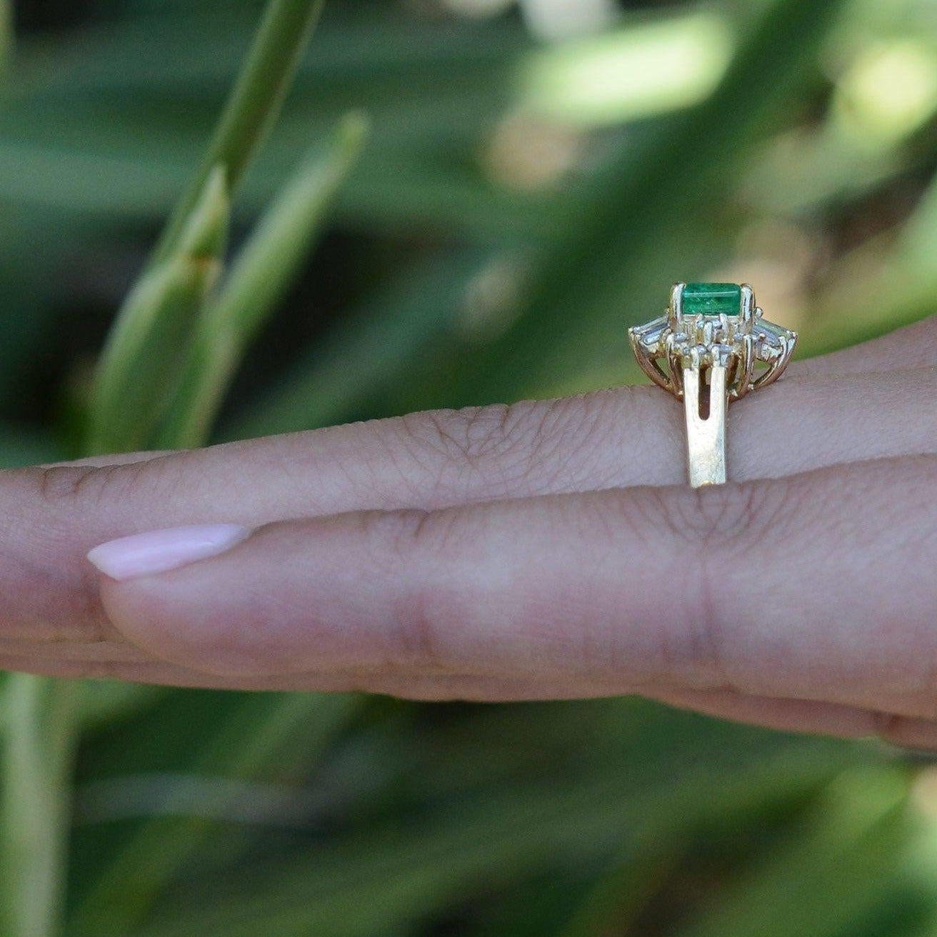 Vintage Emerald Diamond Petite Cocktail Ring