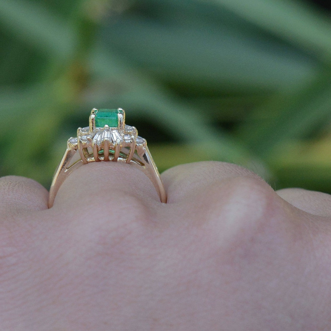Vintage Emerald Diamond Petite Cocktail Ring