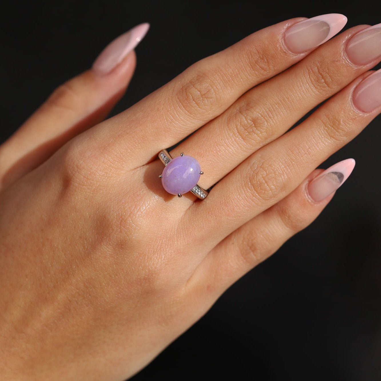 Vintage Estate 8.14 Carat Lavender Jade and Diamond Estate Ring