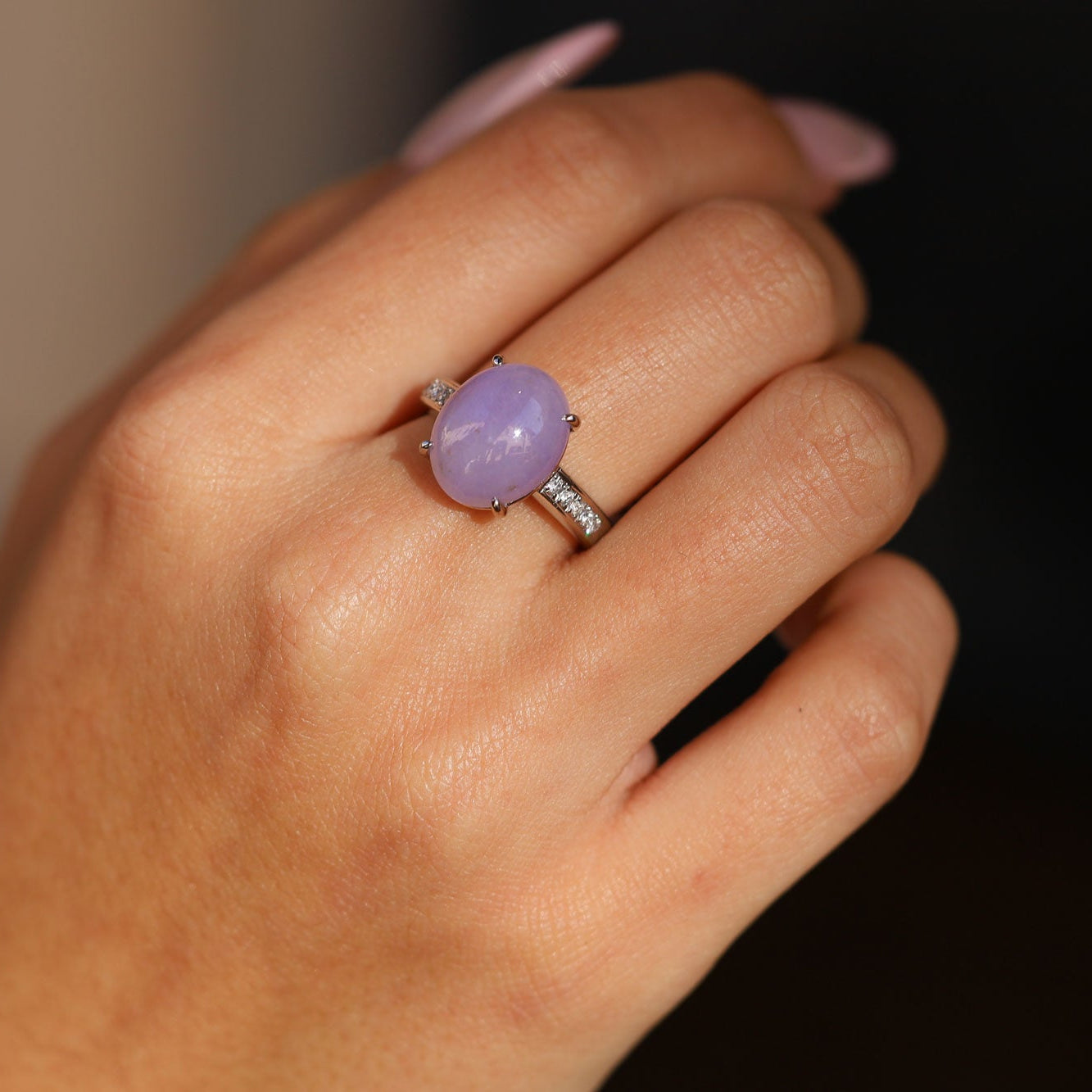Vintage Estate 8.14 Carat Lavender Jade and Diamond Estate Ring