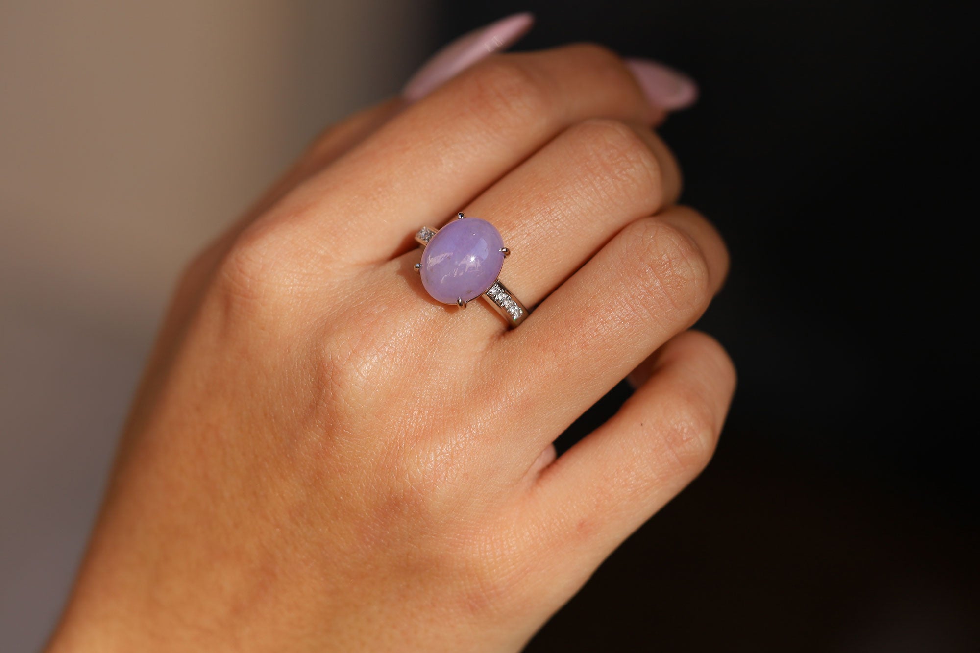 Vintage Estate 8.14 Carat Lavender Jade and Diamond Estate Ring