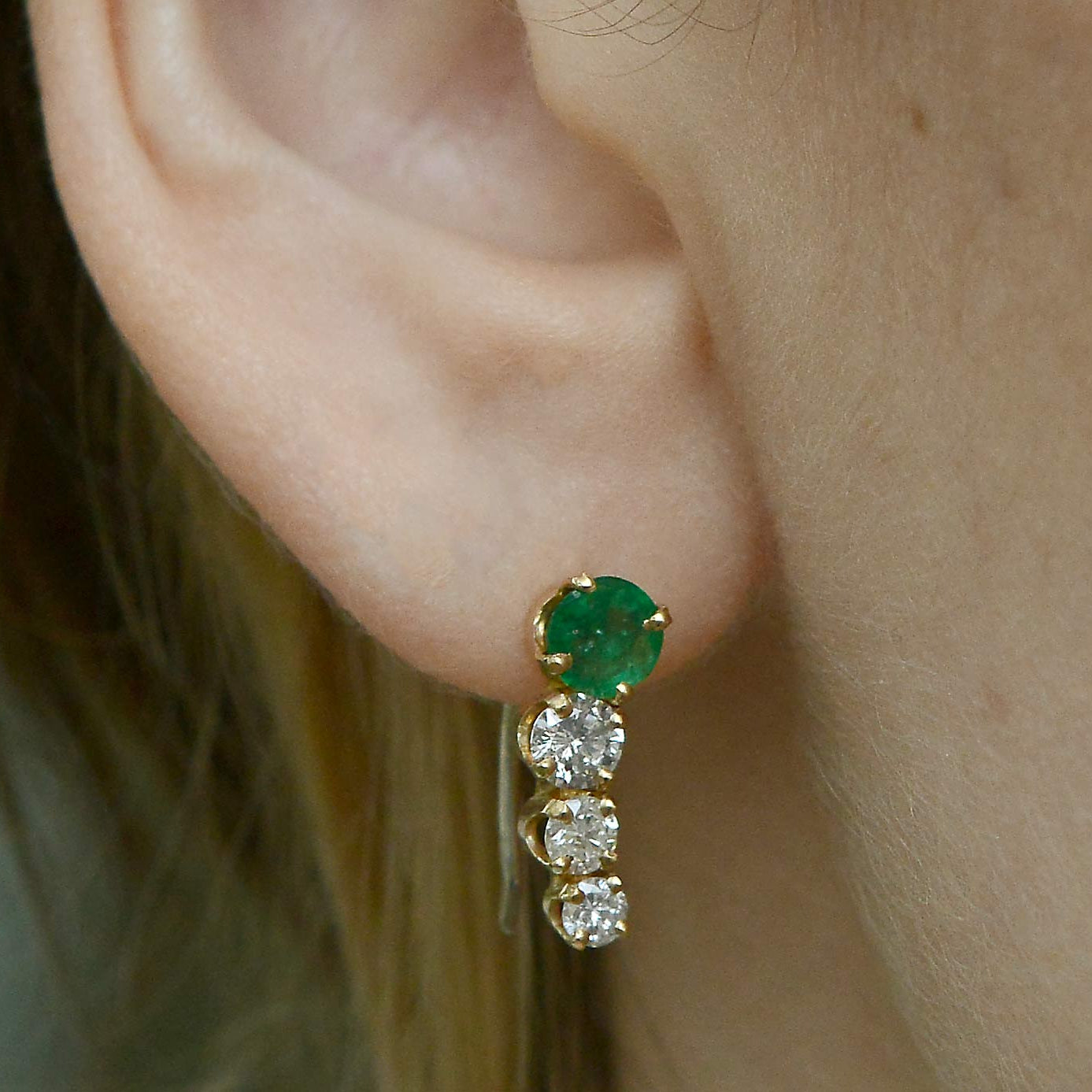 Vintage Estate Emerald & Diamond Contoured Drop Earrings