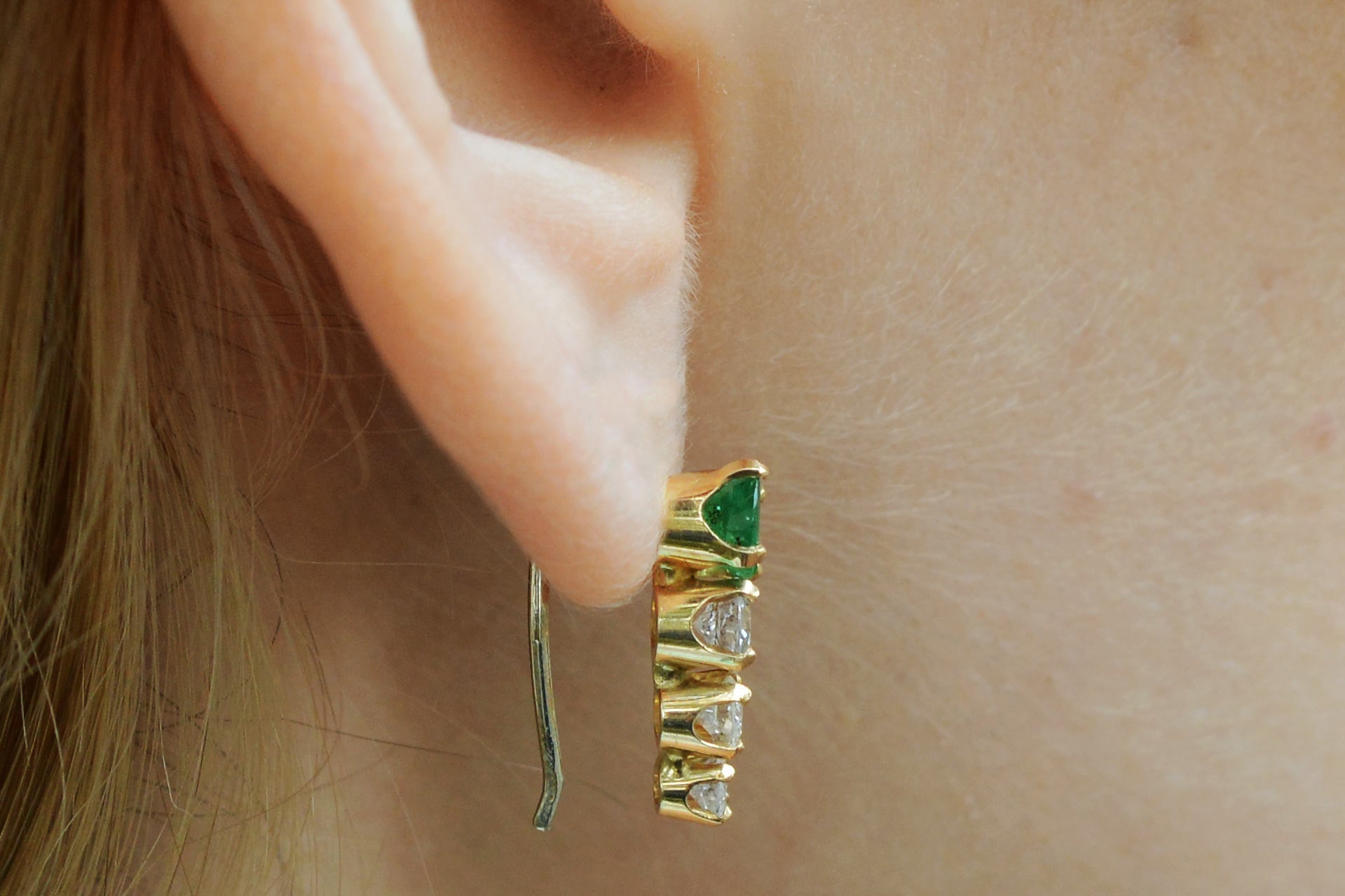 Vintage Estate Emerald & Diamond Contoured Drop Earrings