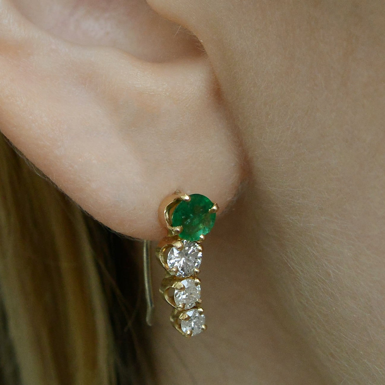 Vintage Estate Emerald & Diamond Contoured Drop Earrings
