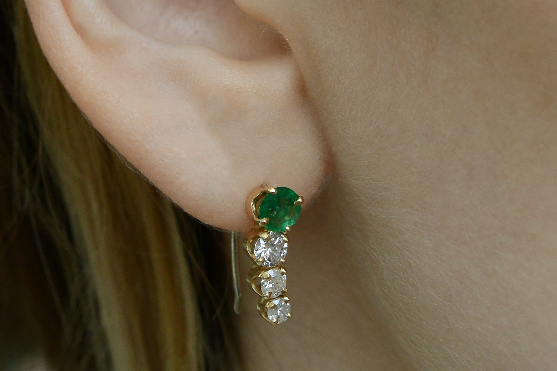 Vintage Estate Emerald & Diamond Contoured Drop Earrings