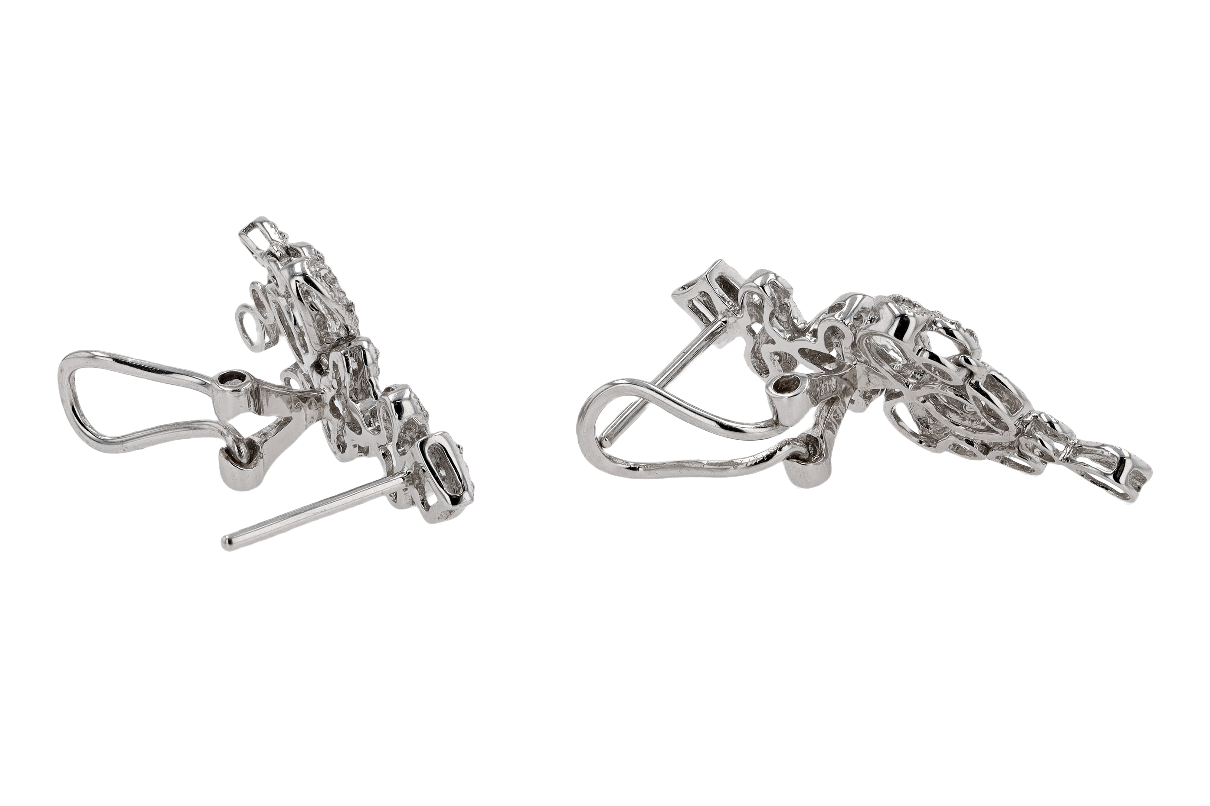 Vintage Estate Fleur des Lis Diamond Dangle Chandelier Earrings