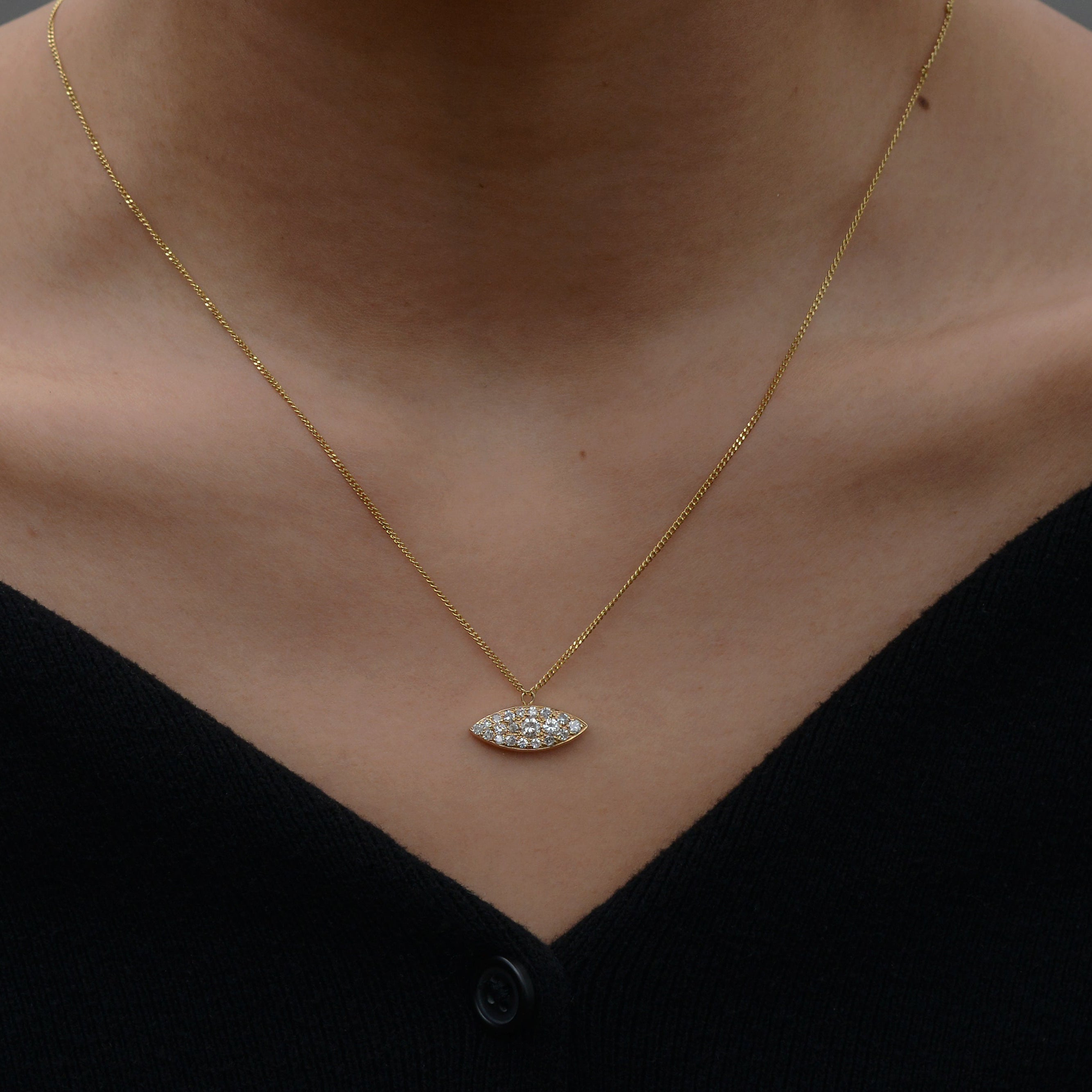 Vintage Evil Eye Pavé Diamond Necklace