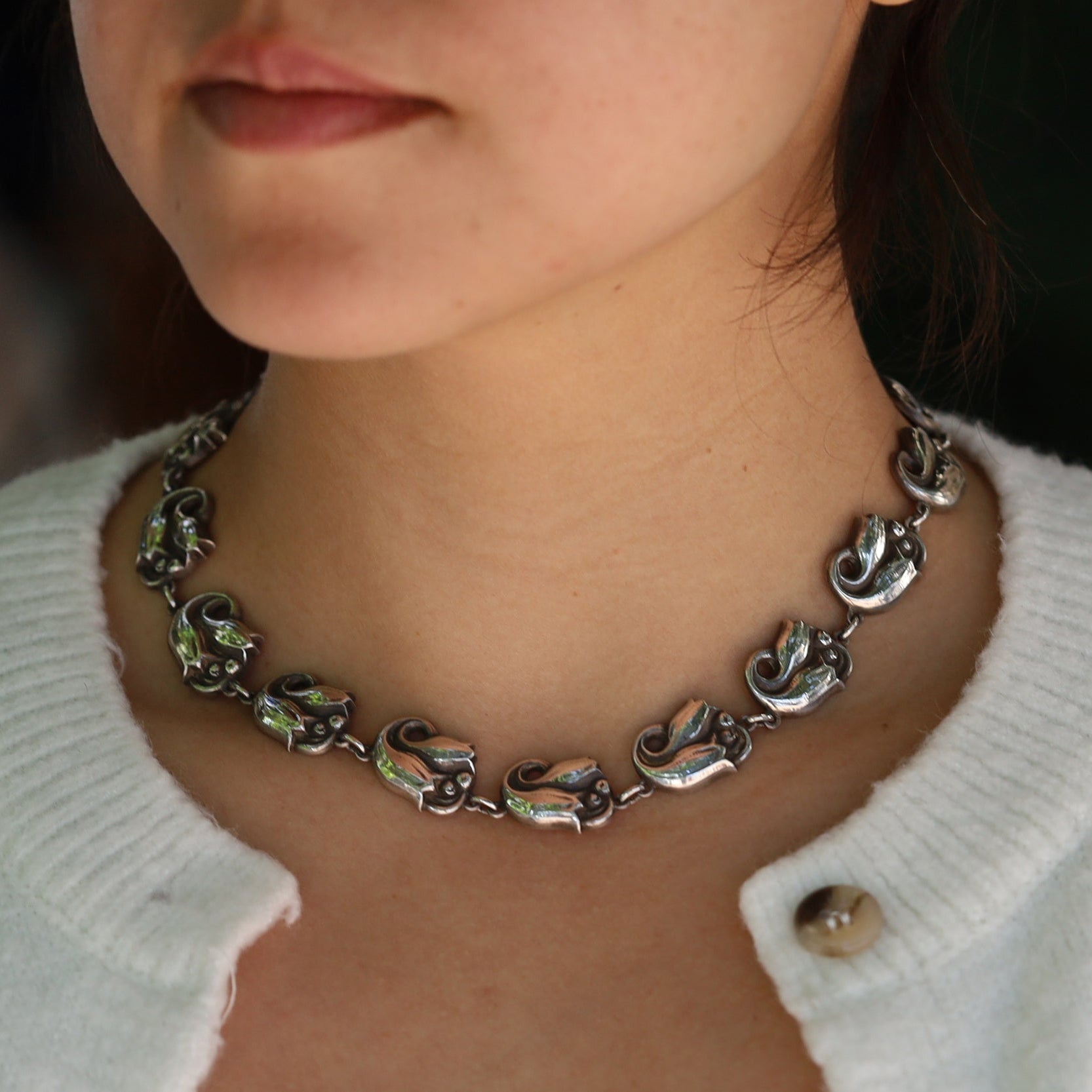 Vintage Georg Jensen Silver Tulip La Paglia Necklace