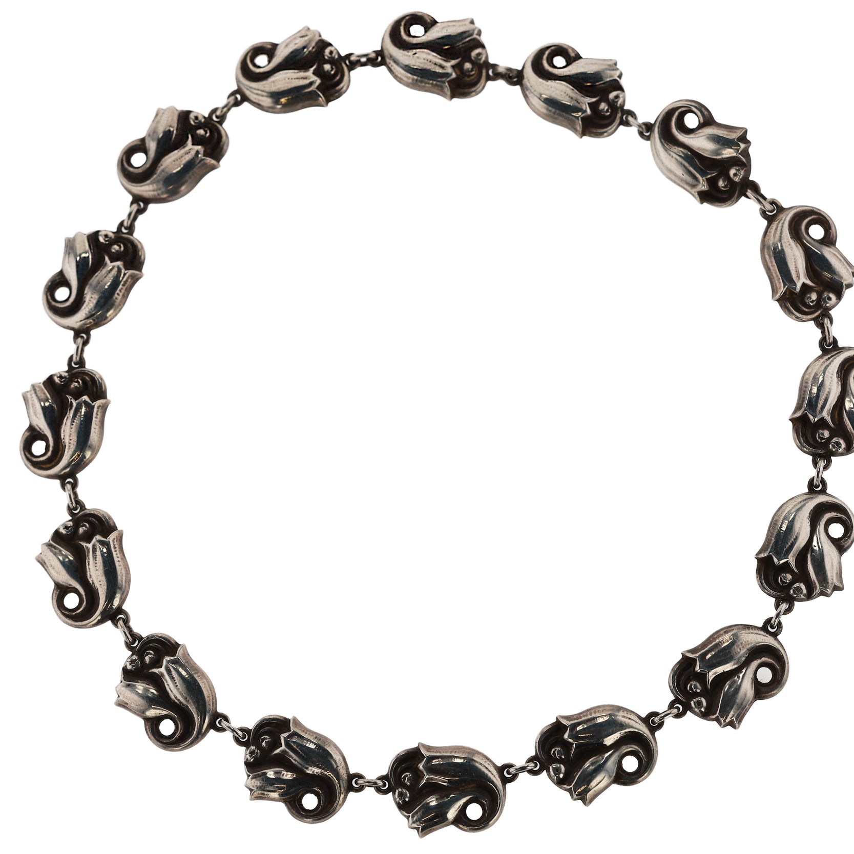 Vintage Georg Jensen Silver Tulip La Paglia Necklace