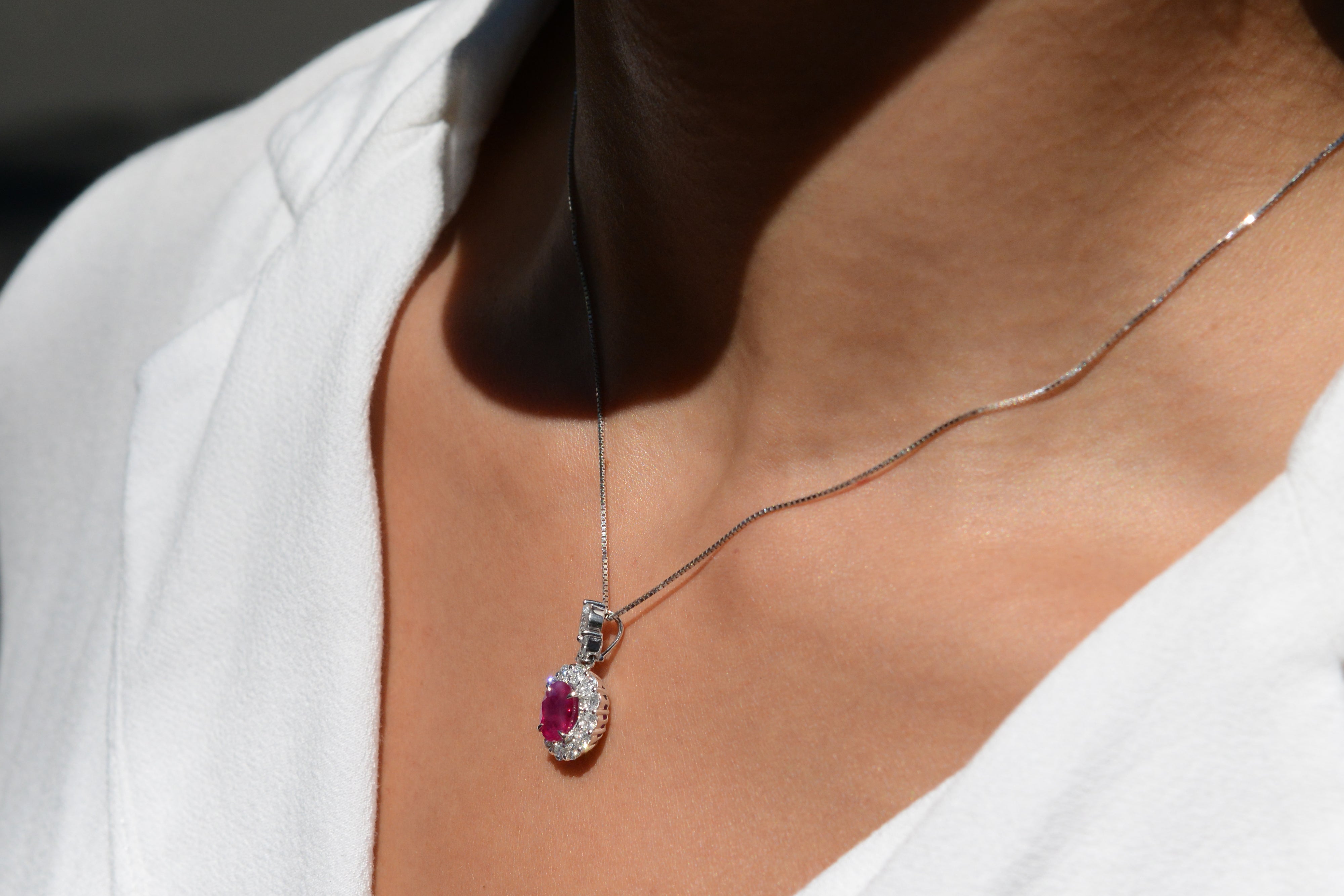 Vintage GIA Certified 1.58ct Burma Ruby Pendant Necklace