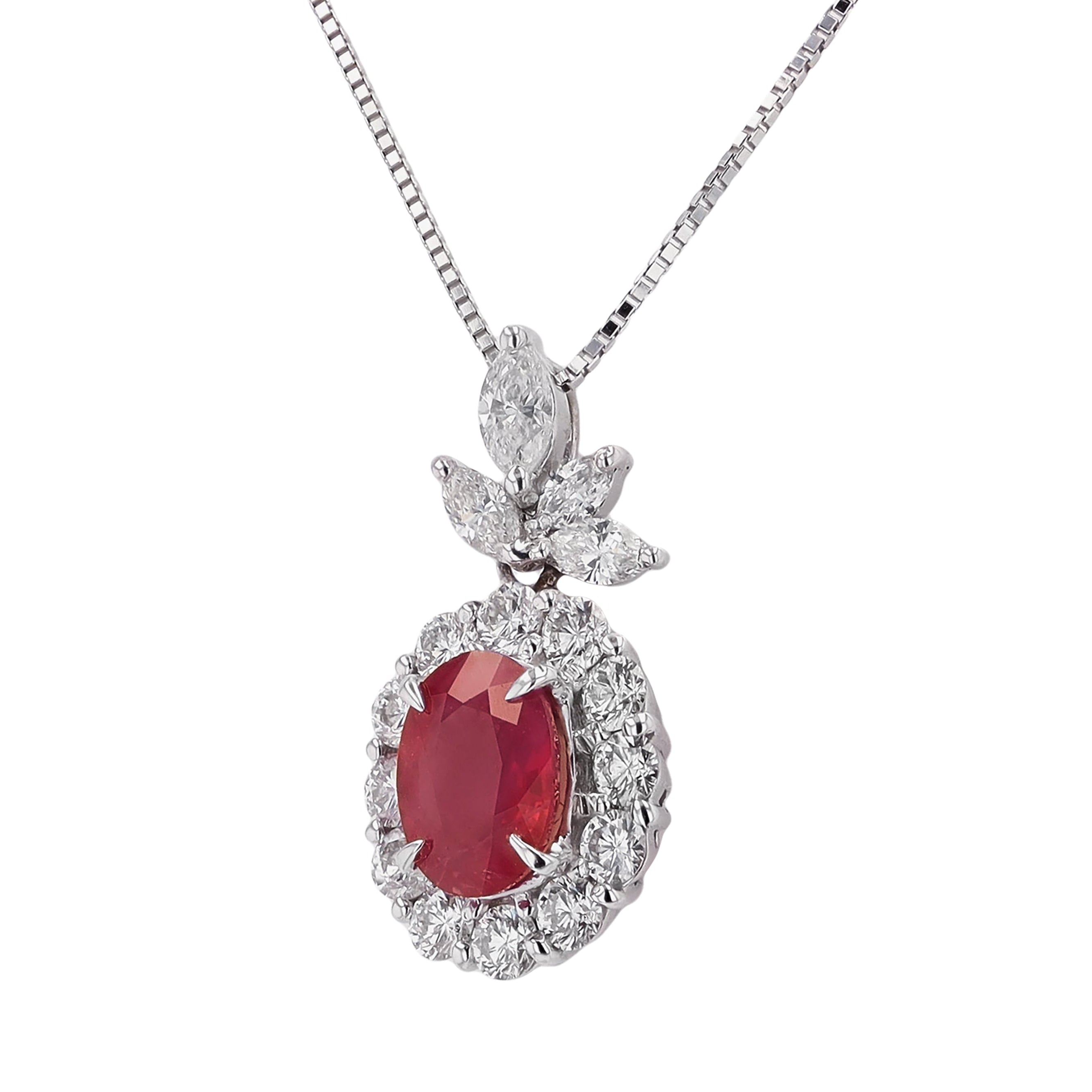 Vintage GIA Certified 1.58ct Burma Ruby Pendant Necklace