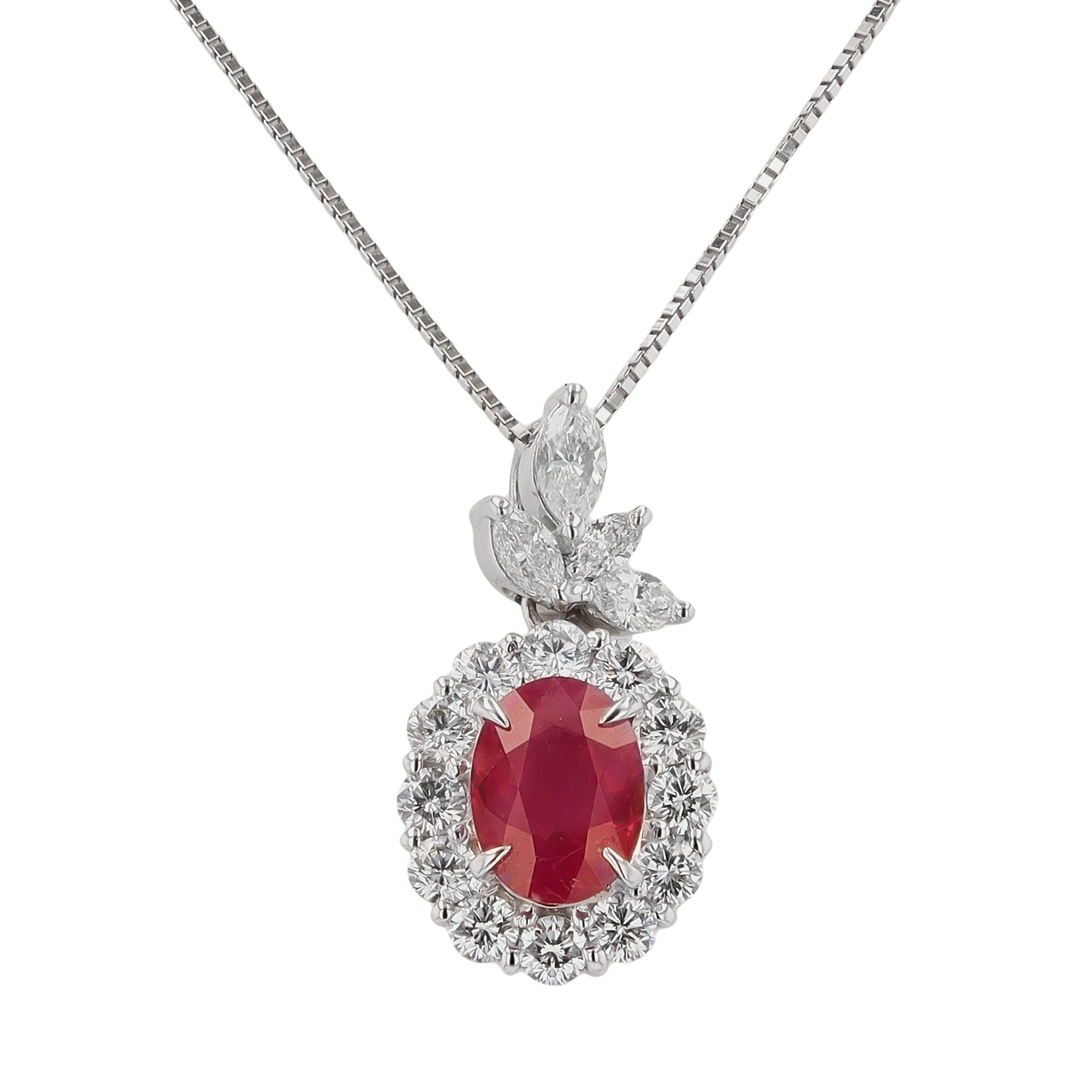 Vintage GIA Certified 1.58ct Burma Ruby Pendant Necklace