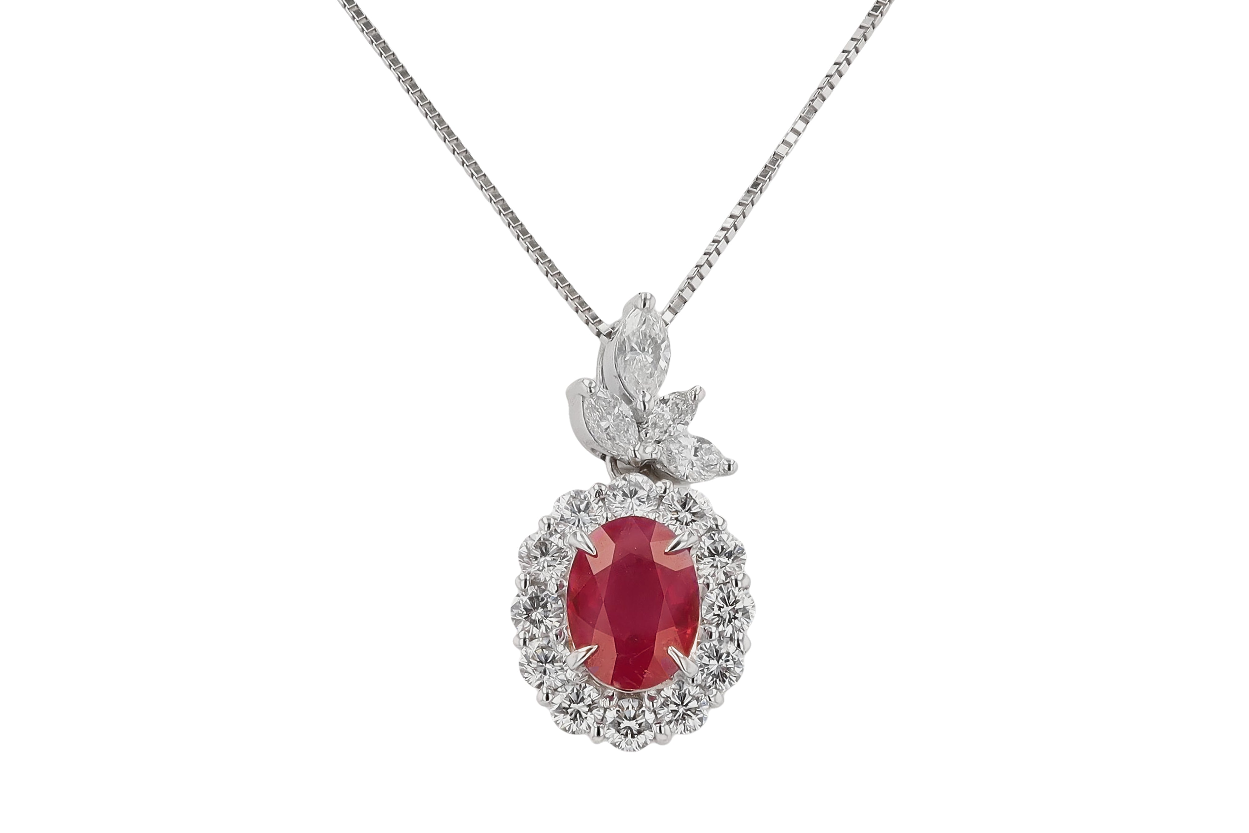 Vintage GIA Certified 1.58ct Burma Ruby Pendant Necklace