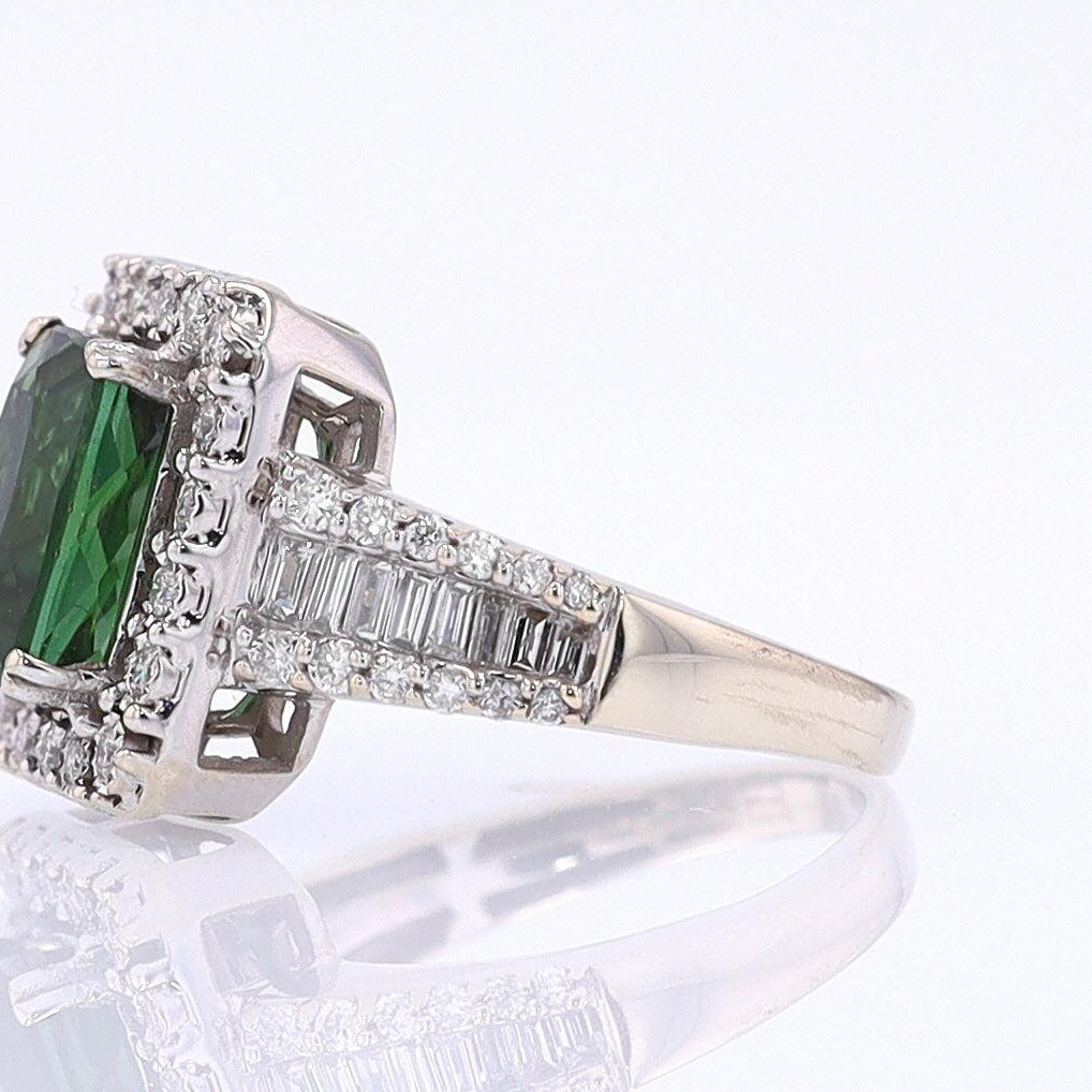 Vintage Green Tourmaline Diamond Halo Gemstone Engagement Ring