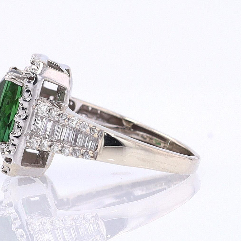 Vintage Green Tourmaline Diamond Halo Gemstone Engagement Ring