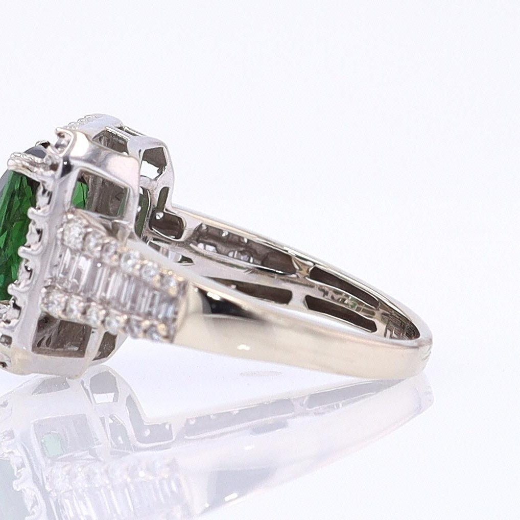Vintage Green Tourmaline Diamond Halo Gemstone Engagement Ring
