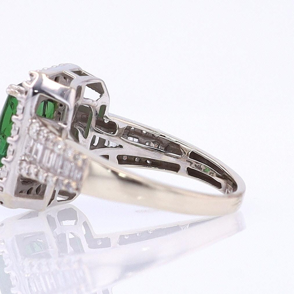 Vintage Green Tourmaline Diamond Halo Gemstone Engagement Ring
