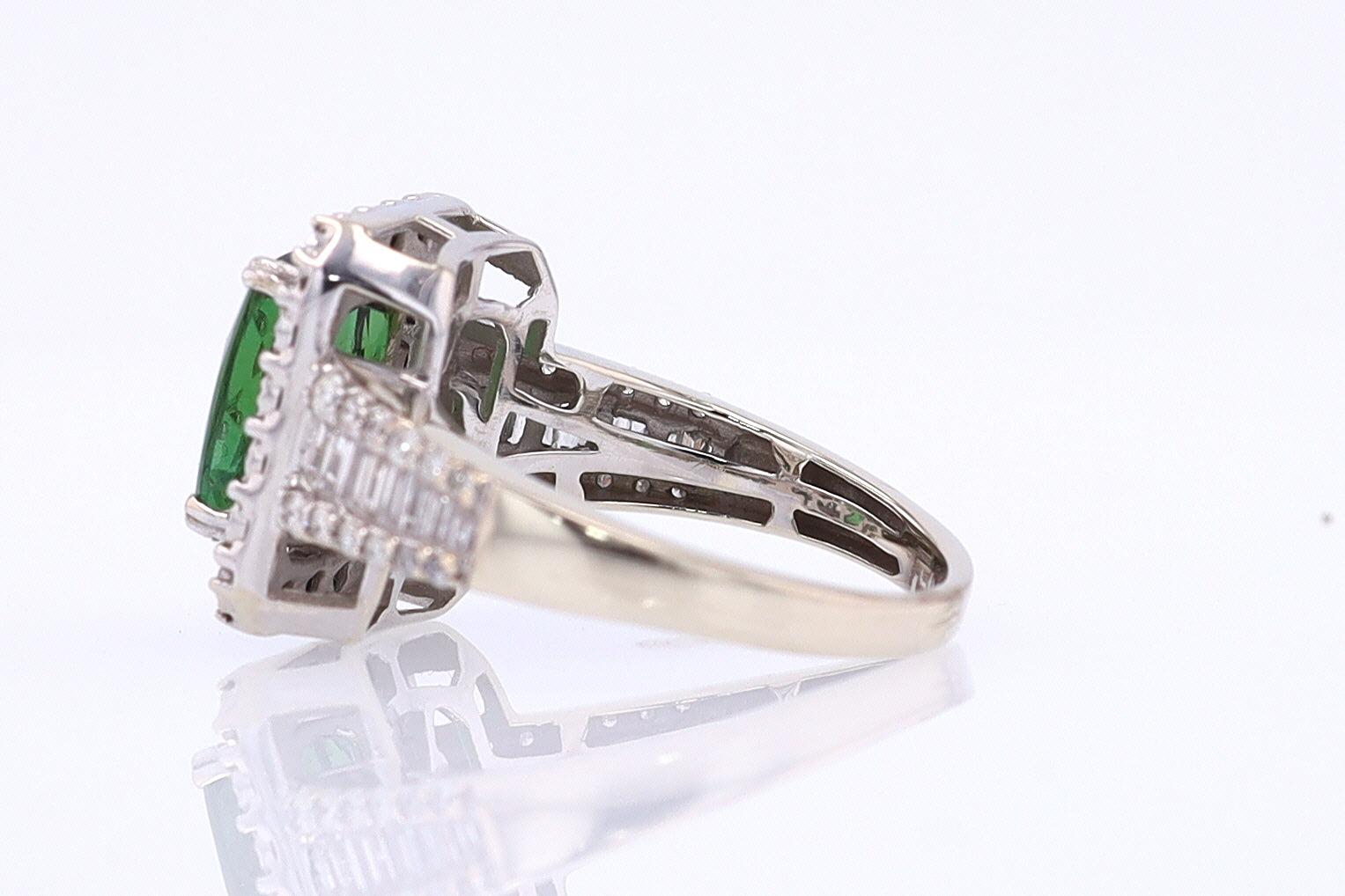 Vintage Green Tourmaline Diamond Halo Gemstone Engagement Ring