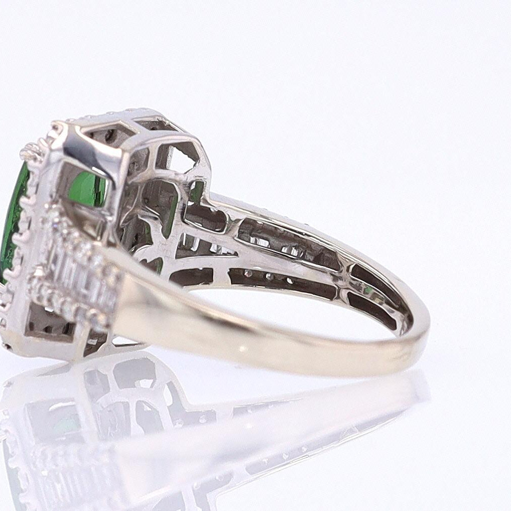Vintage Green Tourmaline Diamond Halo Gemstone Engagement Ring