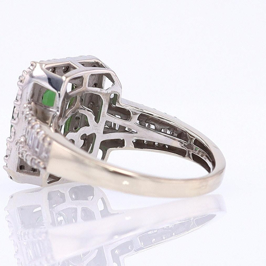 Vintage Green Tourmaline Diamond Halo Gemstone Engagement Ring