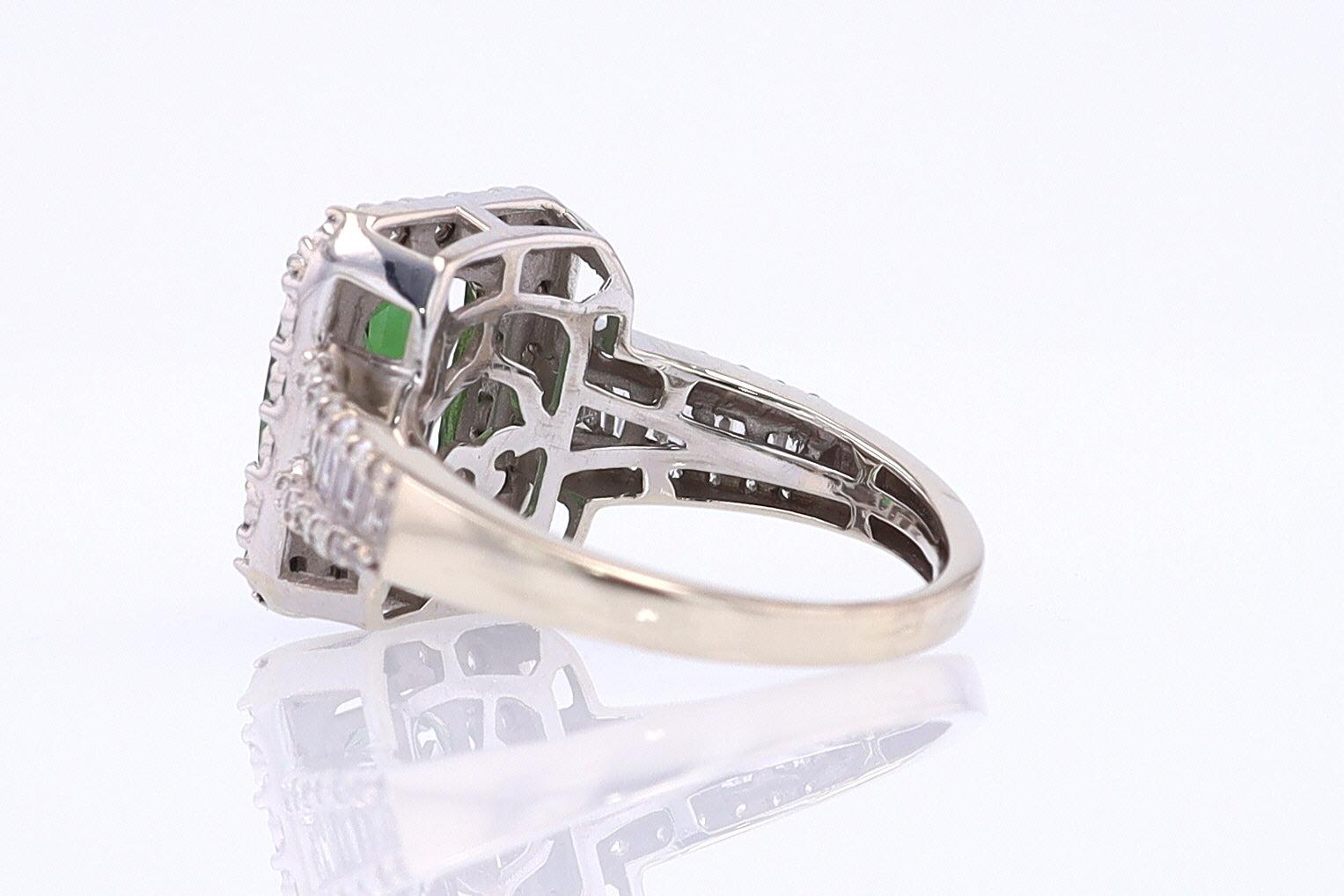 Vintage Green Tourmaline Diamond Halo Gemstone Engagement Ring