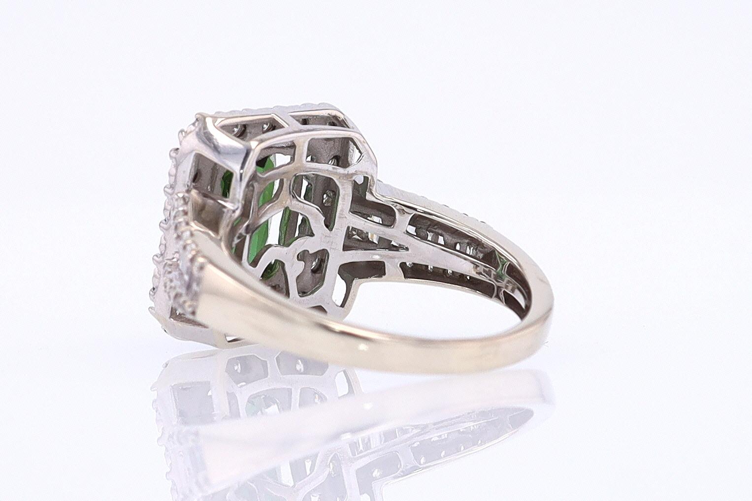 Vintage Green Tourmaline Diamond Halo Gemstone Engagement Ring