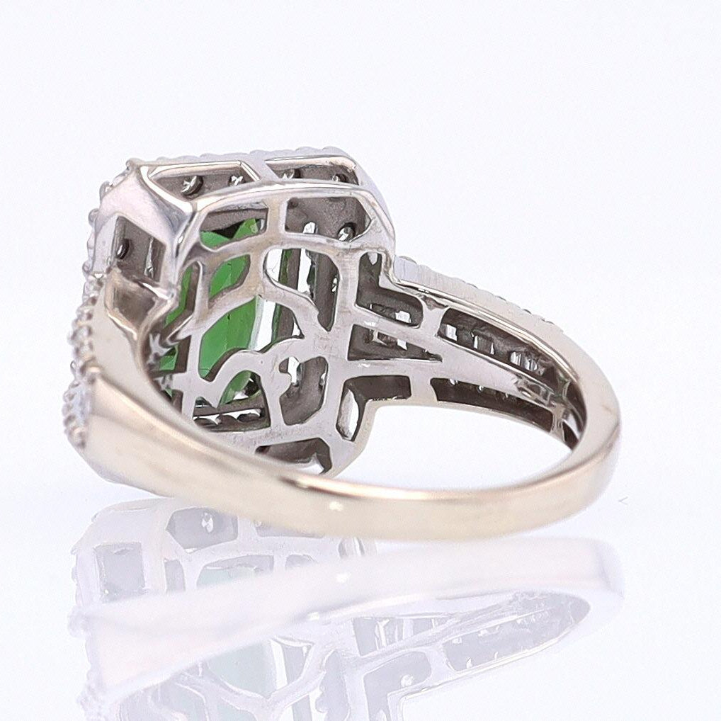 Vintage Green Tourmaline Diamond Halo Gemstone Engagement Ring