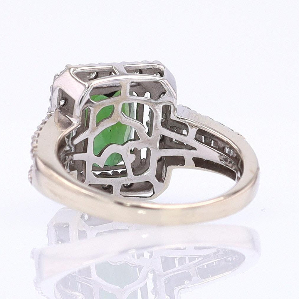 Vintage Green Tourmaline Diamond Halo Gemstone Engagement Ring