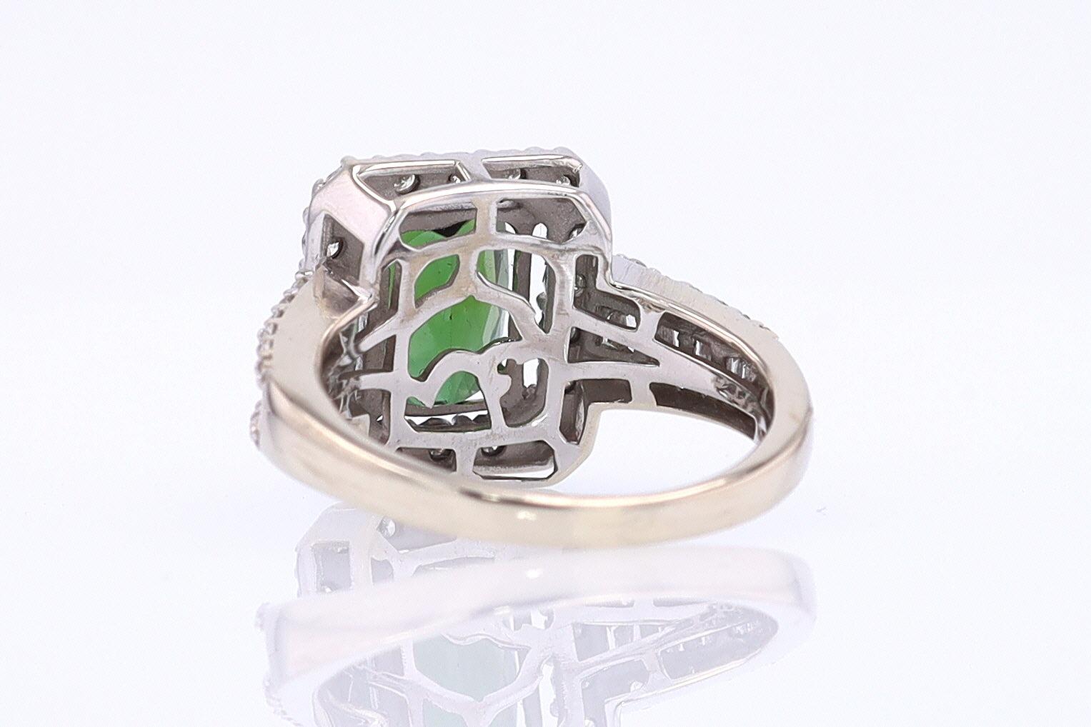 Vintage Green Tourmaline Diamond Halo Gemstone Engagement Ring