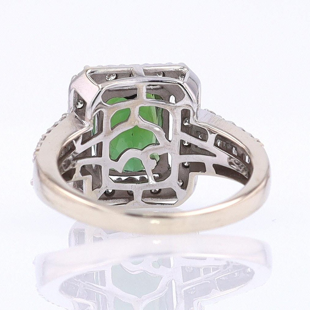 Vintage Green Tourmaline Diamond Halo Gemstone Engagement Ring