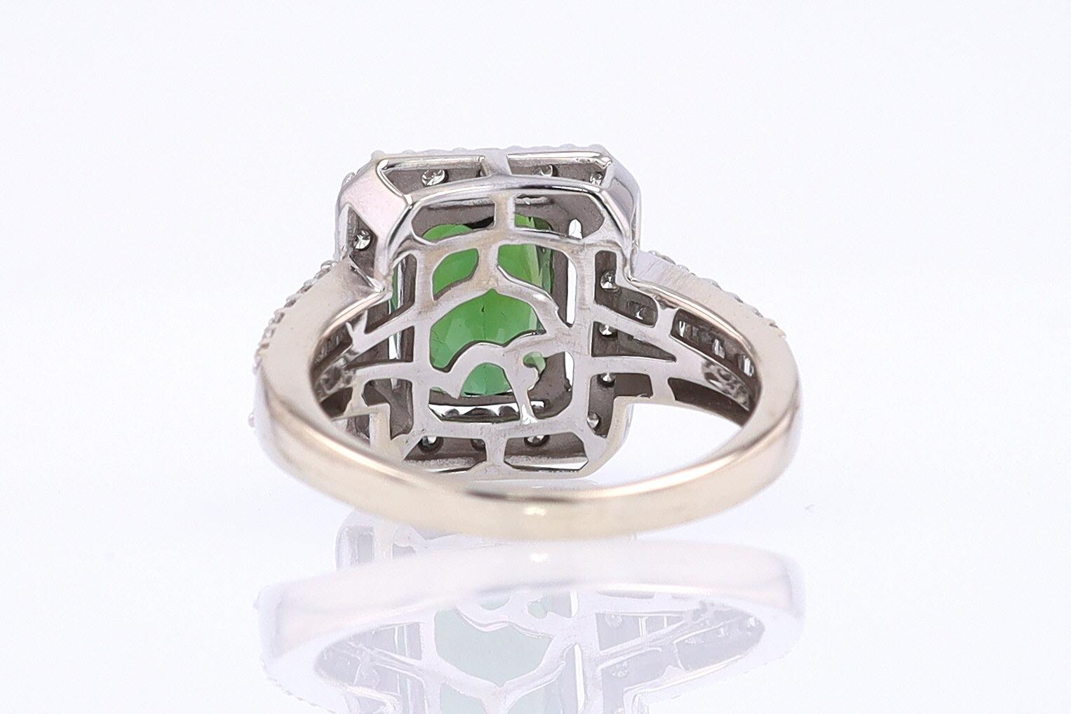 Vintage Green Tourmaline Diamond Halo Gemstone Engagement Ring