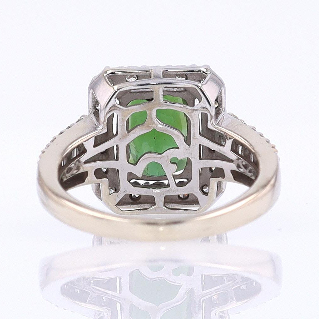Vintage Green Tourmaline Diamond Halo Gemstone Engagement Ring