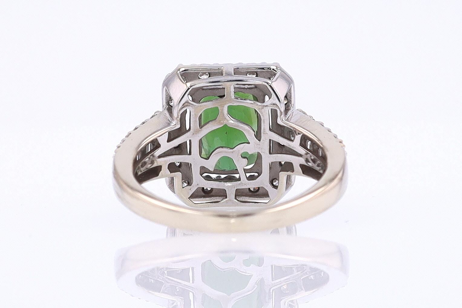 Vintage Green Tourmaline Diamond Halo Gemstone Engagement Ring