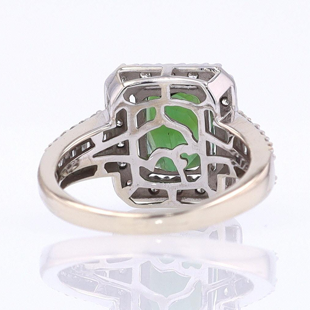Vintage Green Tourmaline Diamond Halo Gemstone Engagement Ring