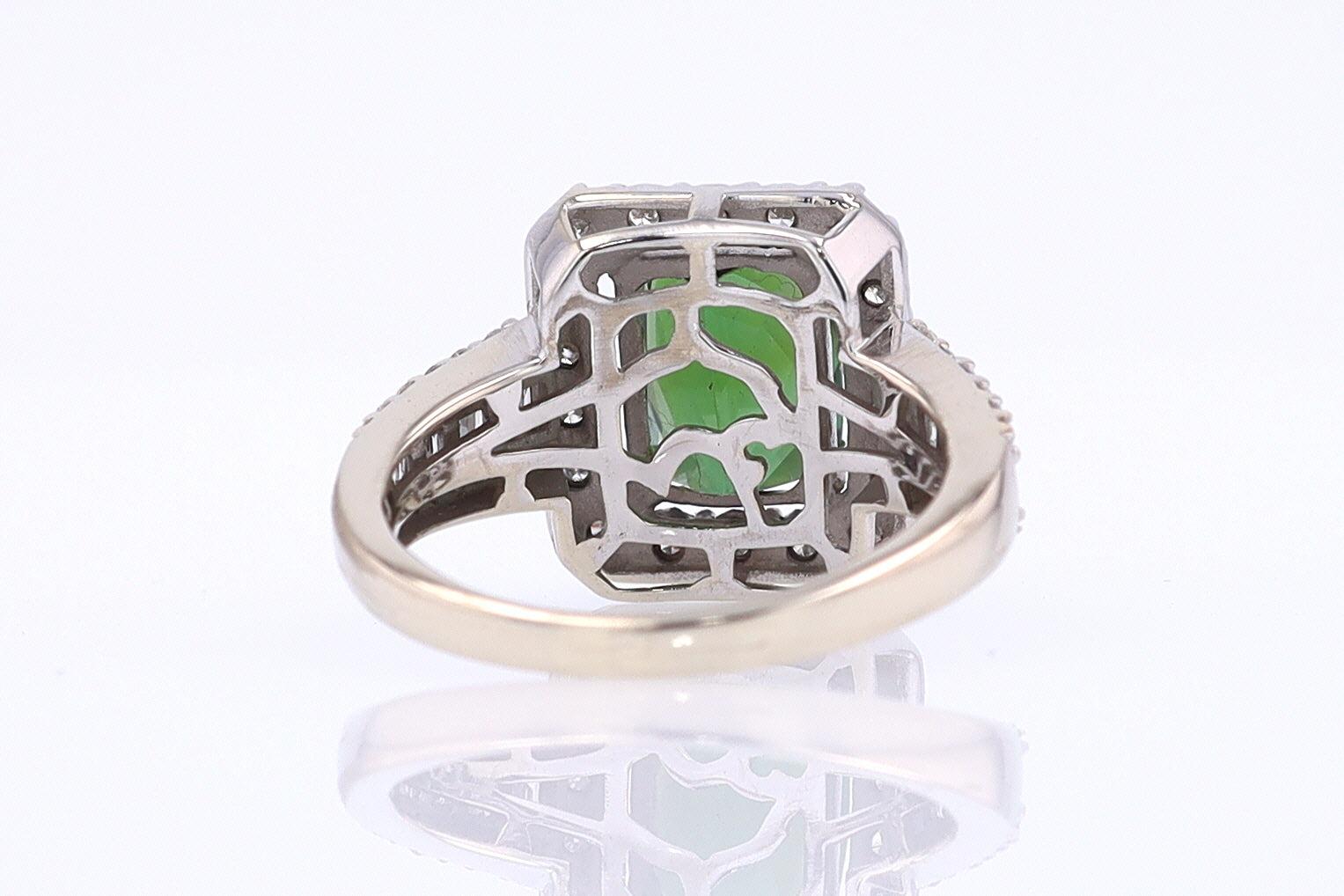 Vintage Green Tourmaline Diamond Halo Gemstone Engagement Ring