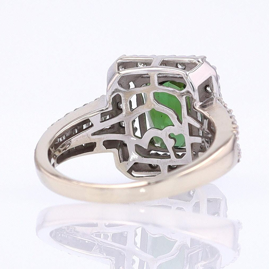 Vintage Green Tourmaline Diamond Halo Gemstone Engagement Ring