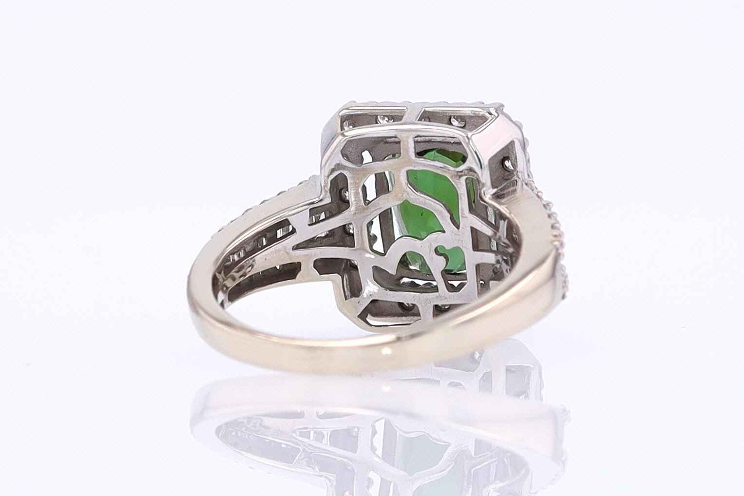 Vintage Green Tourmaline Diamond Halo Gemstone Engagement Ring