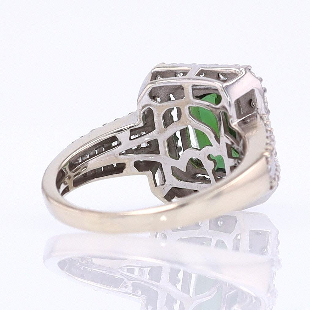 Vintage Green Tourmaline Diamond Halo Gemstone Engagement Ring