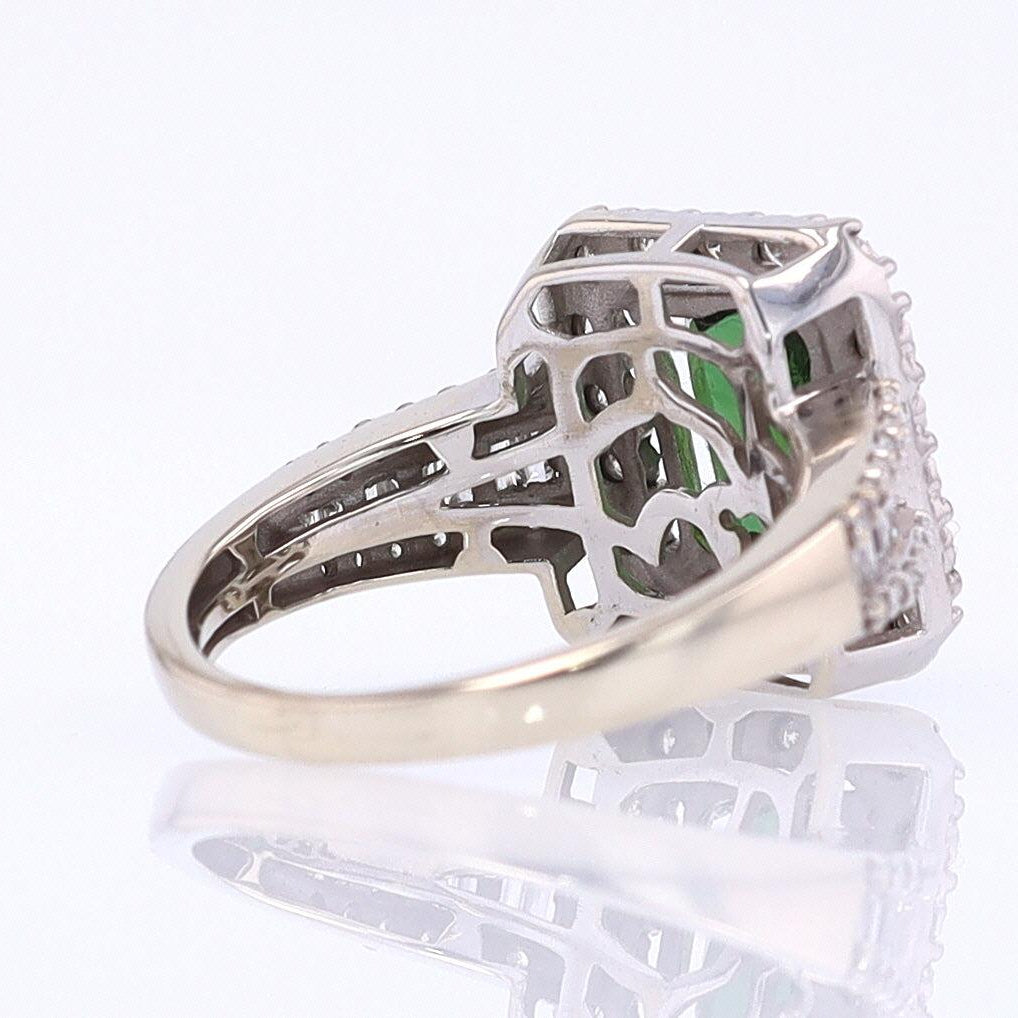 Vintage Green Tourmaline Diamond Halo Gemstone Engagement Ring