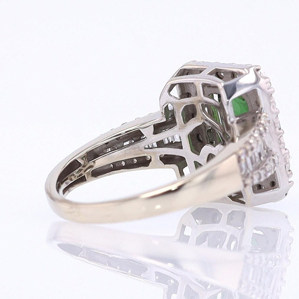 Vintage Green Tourmaline Diamond Halo Gemstone Engagement Ring