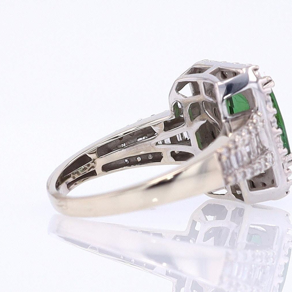 Vintage Green Tourmaline Diamond Halo Gemstone Engagement Ring