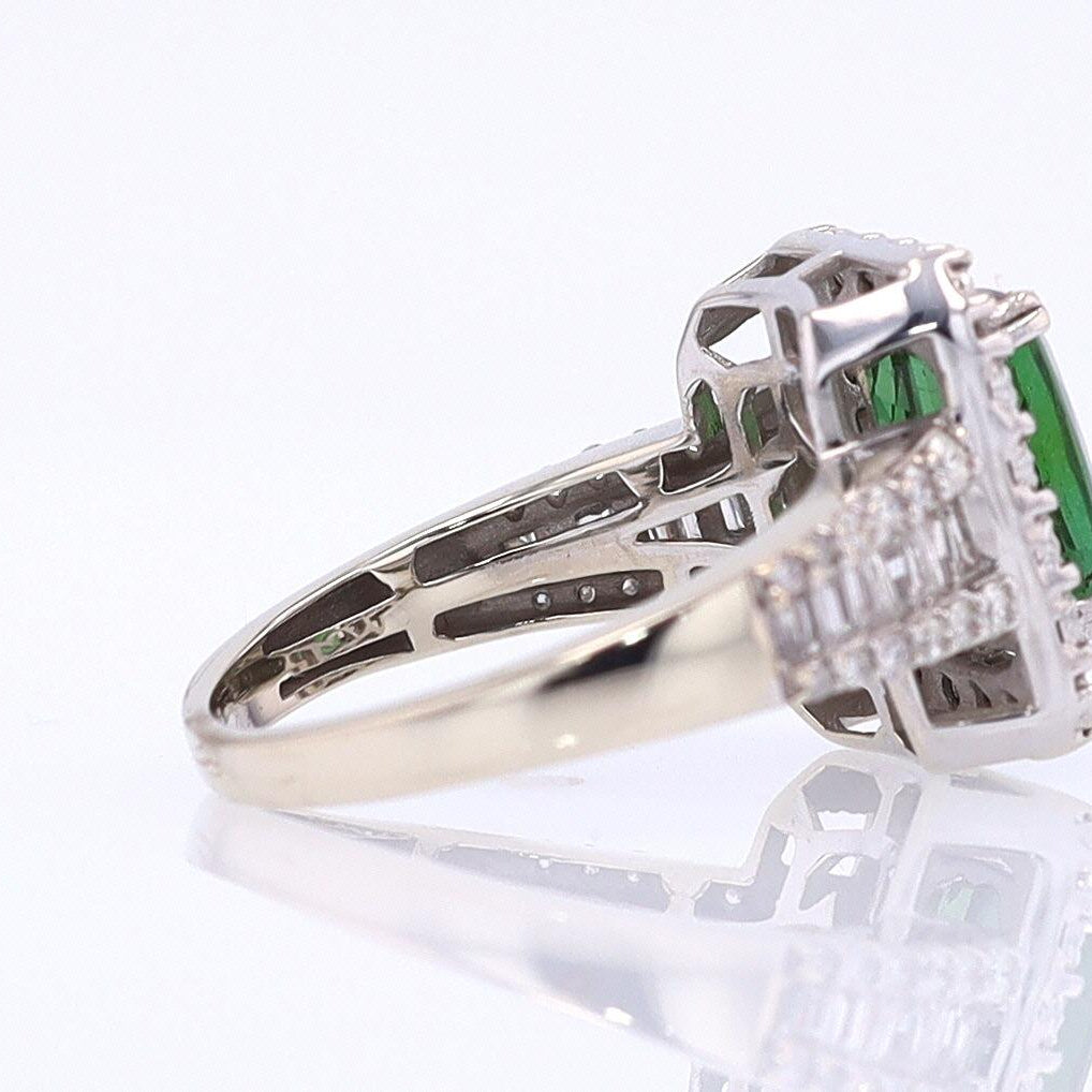 Vintage Green Tourmaline Diamond Halo Gemstone Engagement Ring
