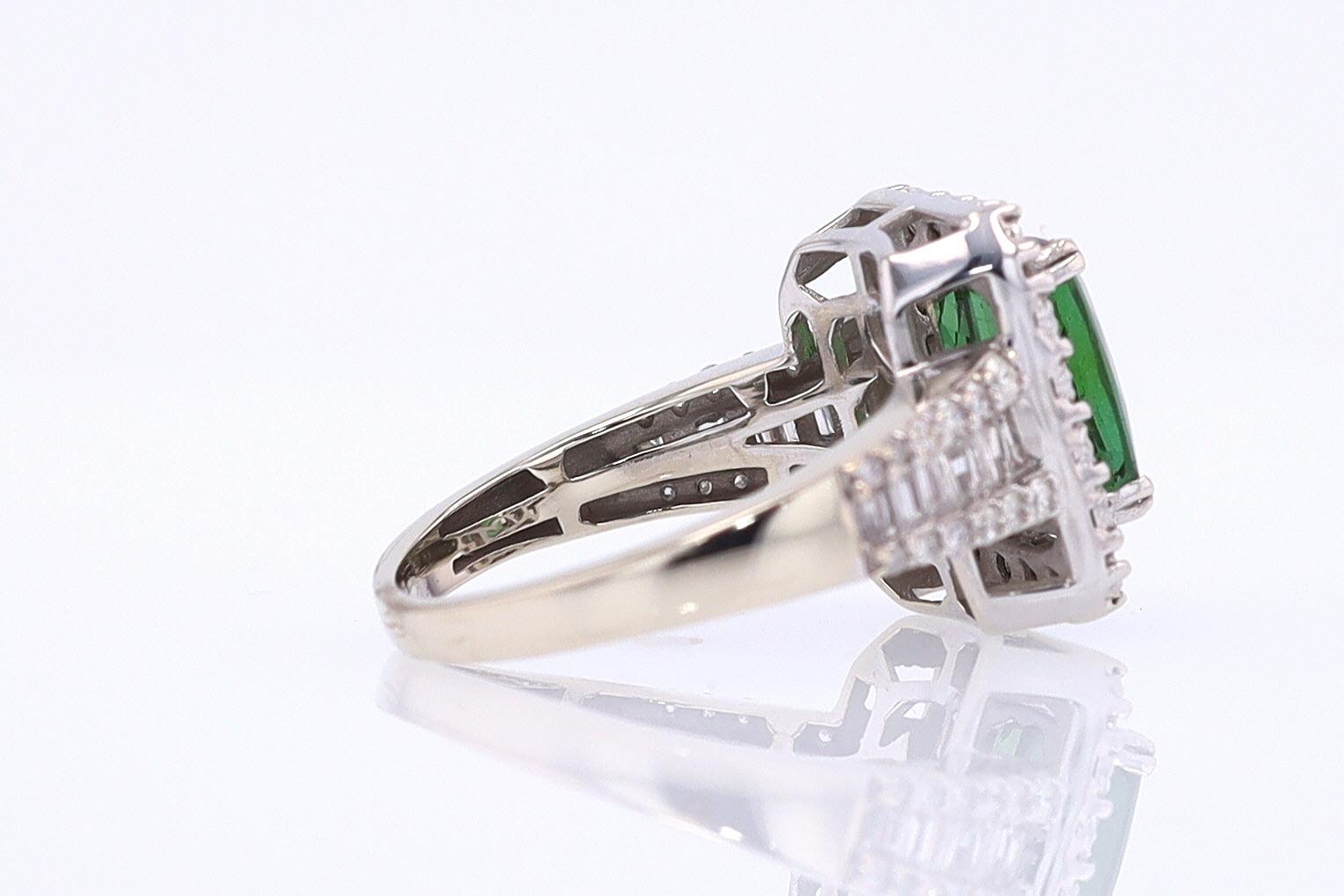 Vintage Green Tourmaline Diamond Halo Gemstone Engagement Ring