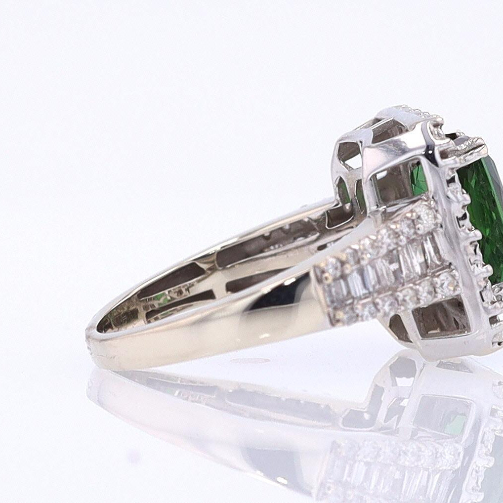 Vintage Green Tourmaline Diamond Halo Gemstone Engagement Ring
