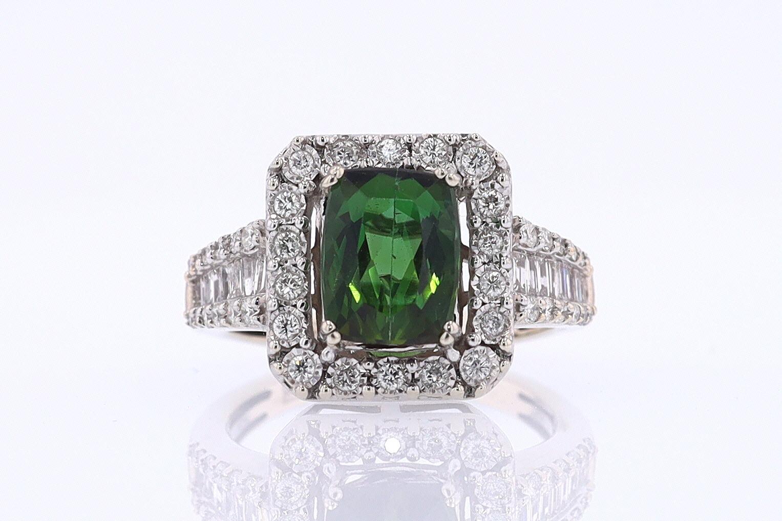 Vintage Green Tourmaline Diamond Halo Gemstone Engagement Ring