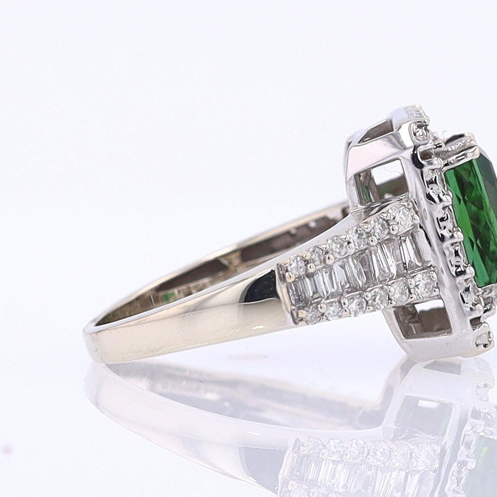 Vintage Green Tourmaline Diamond Halo Gemstone Engagement Ring