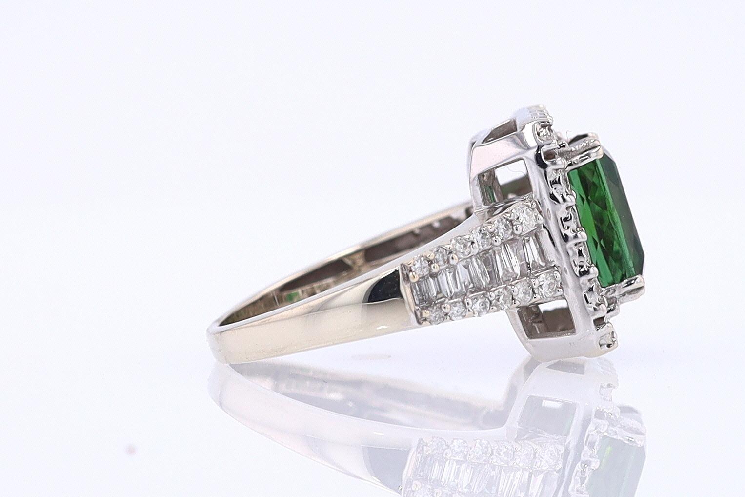 Vintage Green Tourmaline Diamond Halo Gemstone Engagement Ring