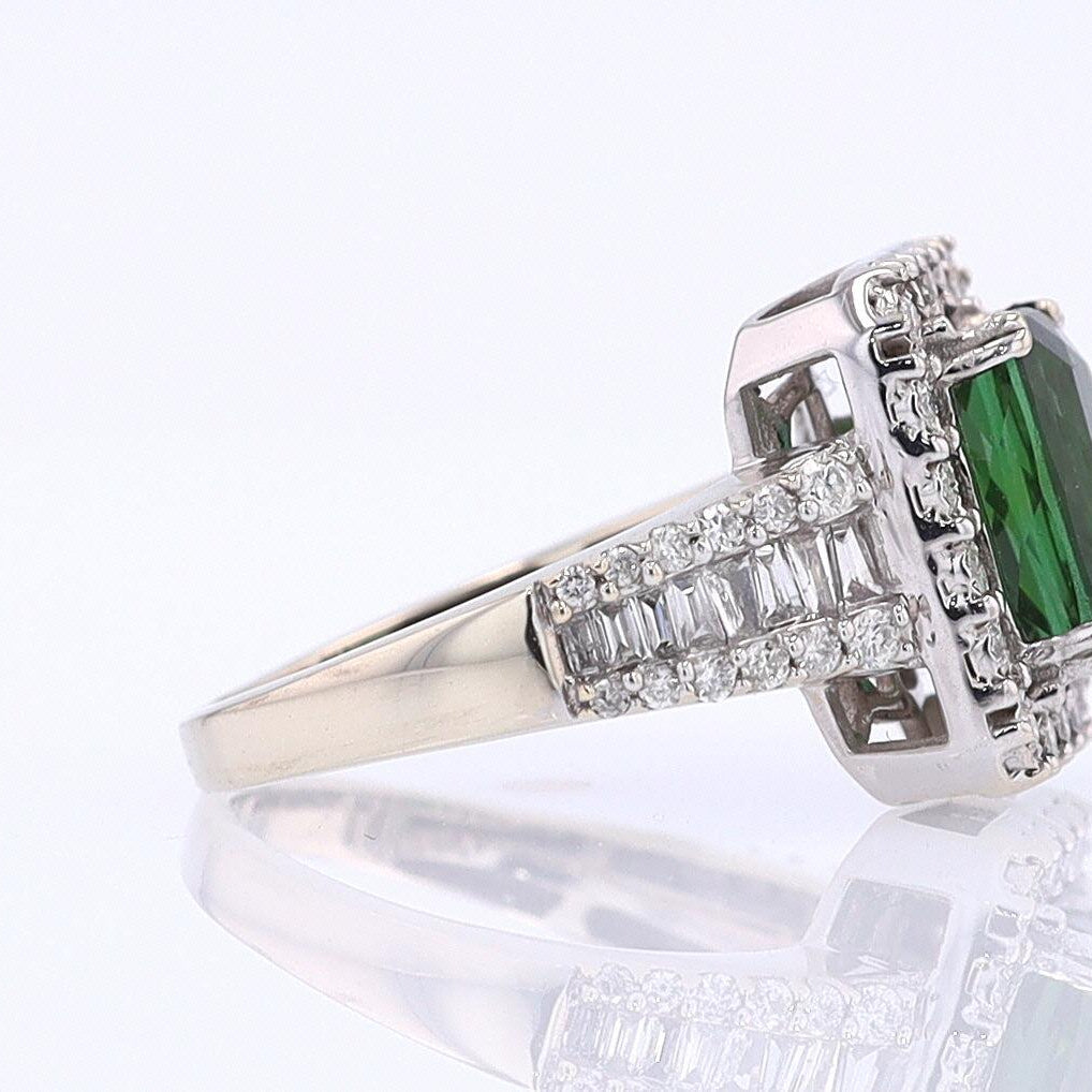 Vintage Green Tourmaline Diamond Halo Gemstone Engagement Ring