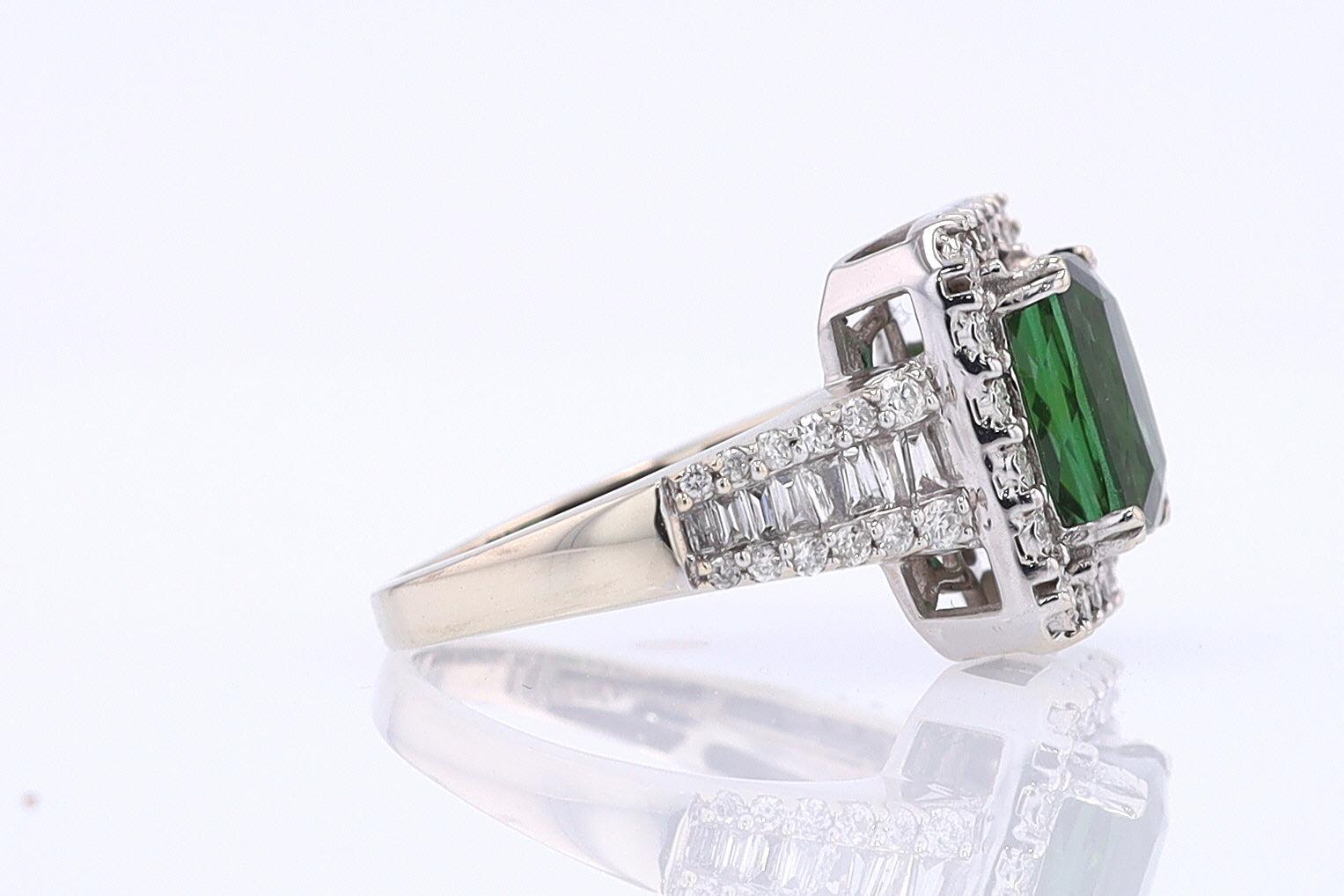 Vintage Green Tourmaline Diamond Halo Gemstone Engagement Ring